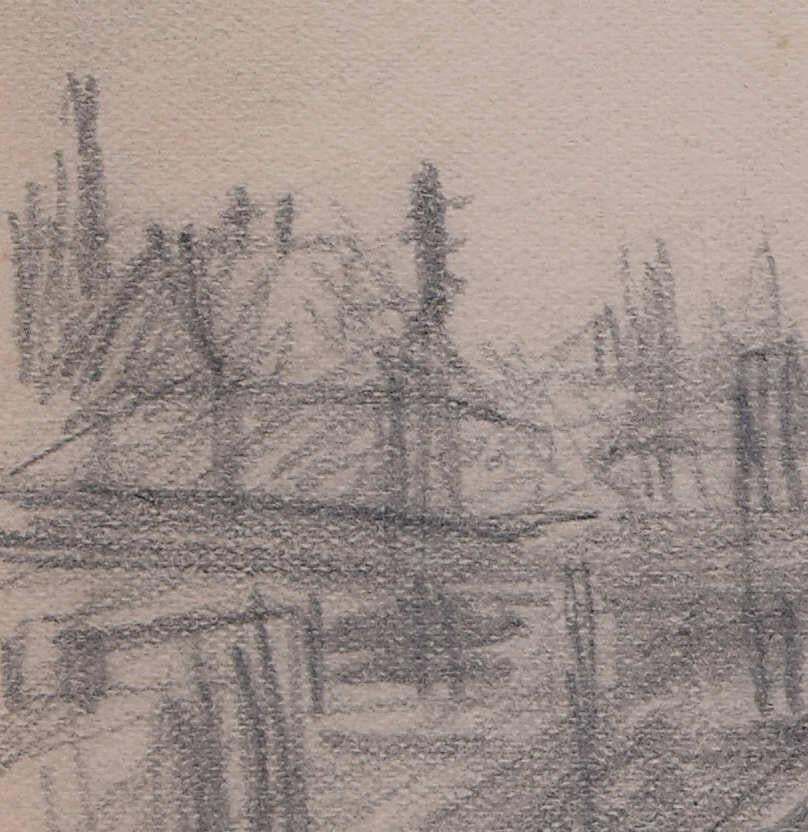 View Of The Village Church, Pencil Sketch By George Bissill photo for sale