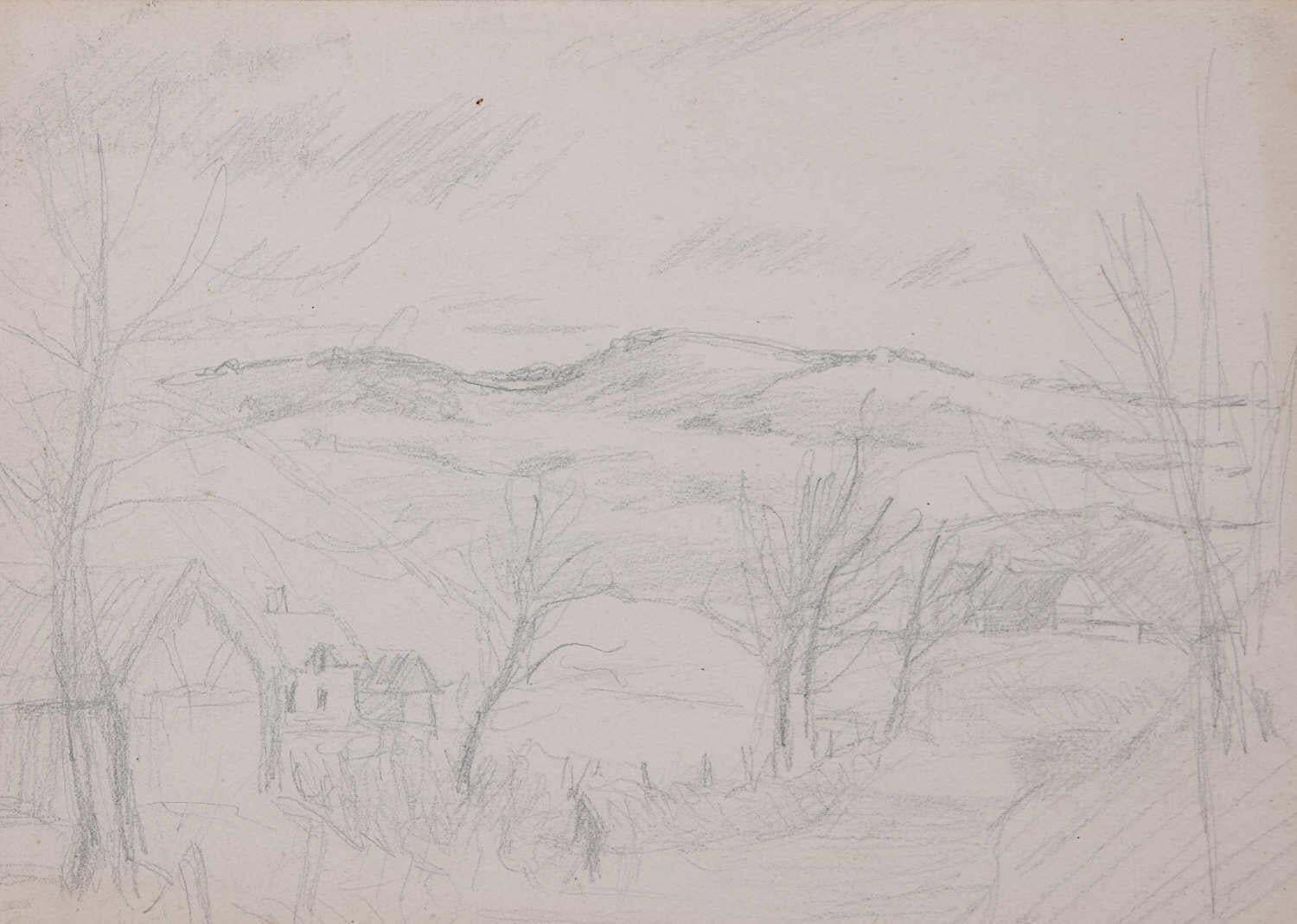 Landscape View, Pencil Sketch By George Bissill