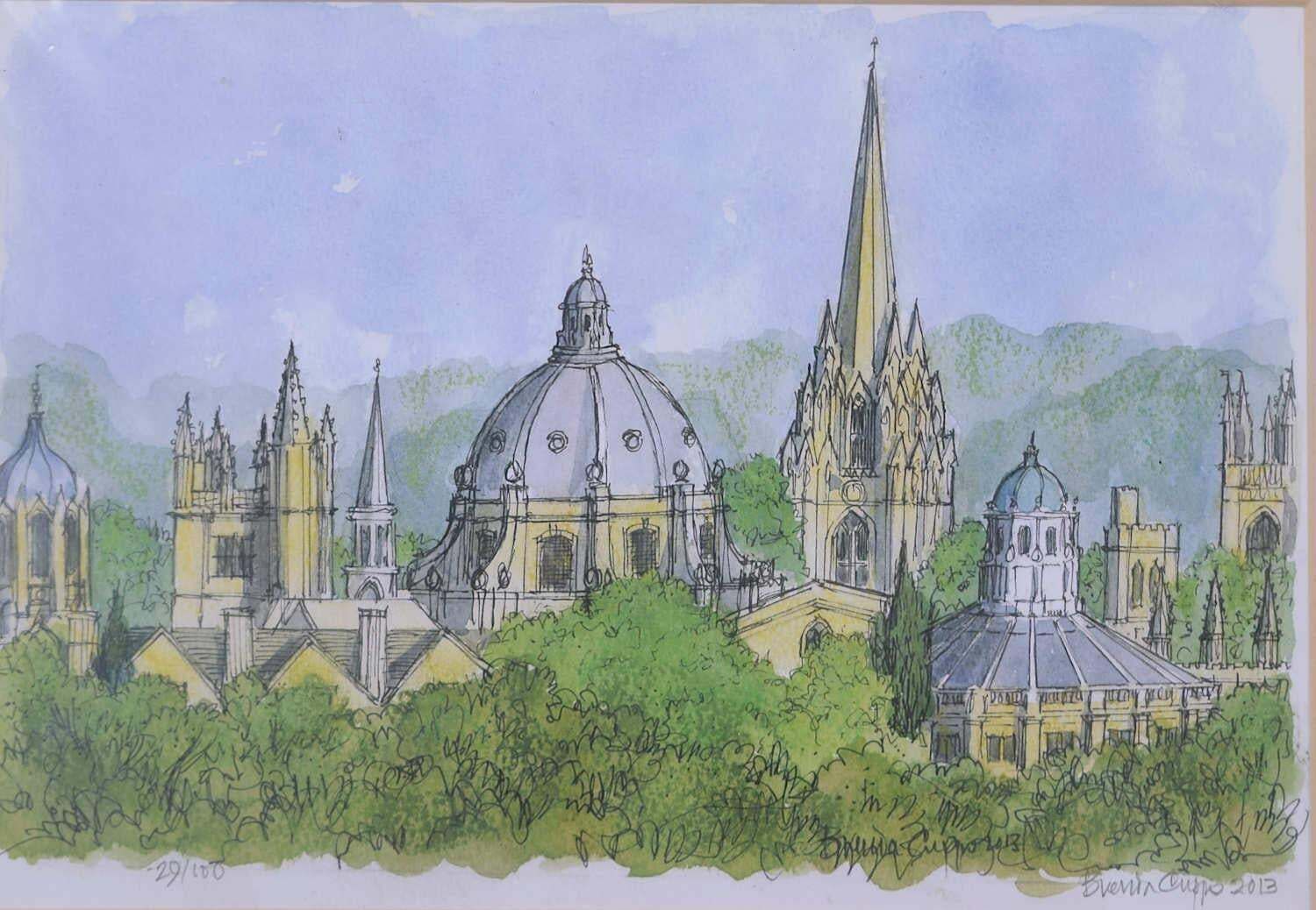 Oxford Spires, Lithograph By Brenda Cripps 2013