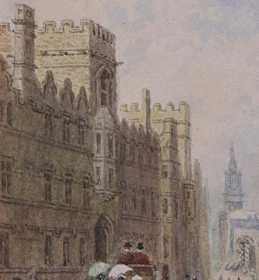 Queen's College And The High, 18th Century Oxford Watercolour Painting photo for sale