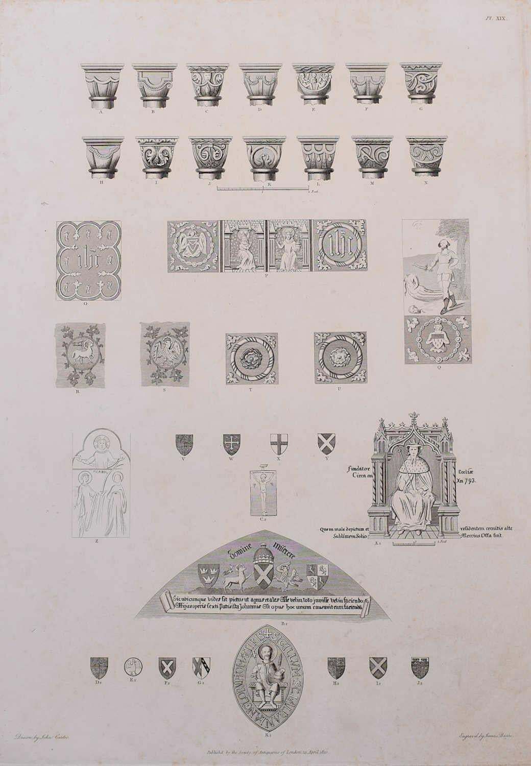 Architectural Details Of St Albans Cathedral, Engraving By James Basire 1810