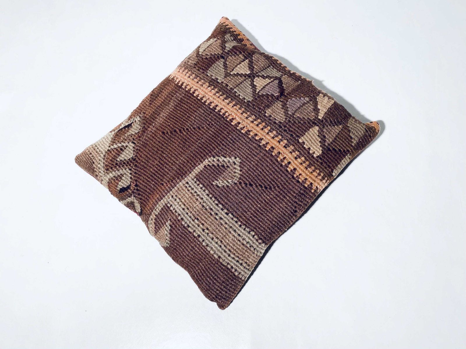 Vintage Kilim Carpet Brown Cushion Cover / 41 X 41 Cm / Handmade Boho Home Decor Turkey