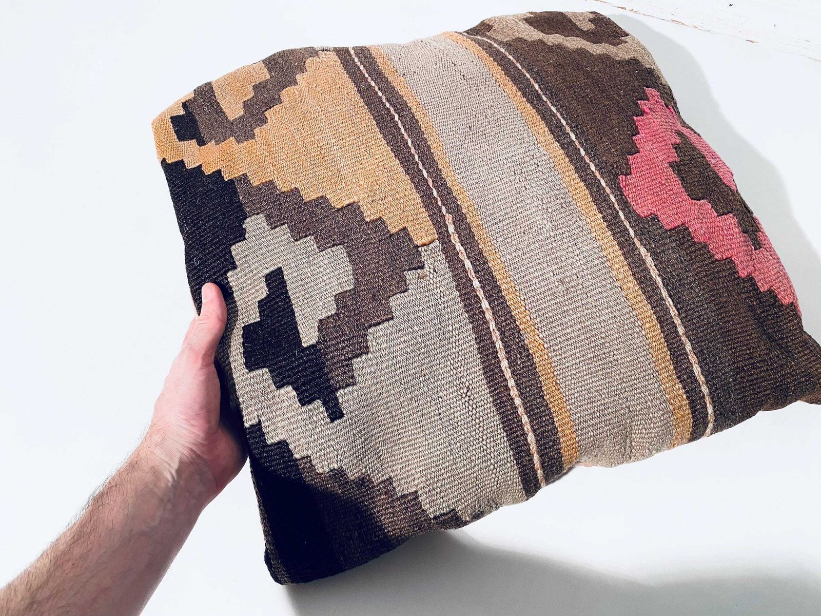 photo for sale Vintage Kilim Carpet Brown Cushion Cover / 35 X 35 Cm / Handmade Boho Home Decor Turkey