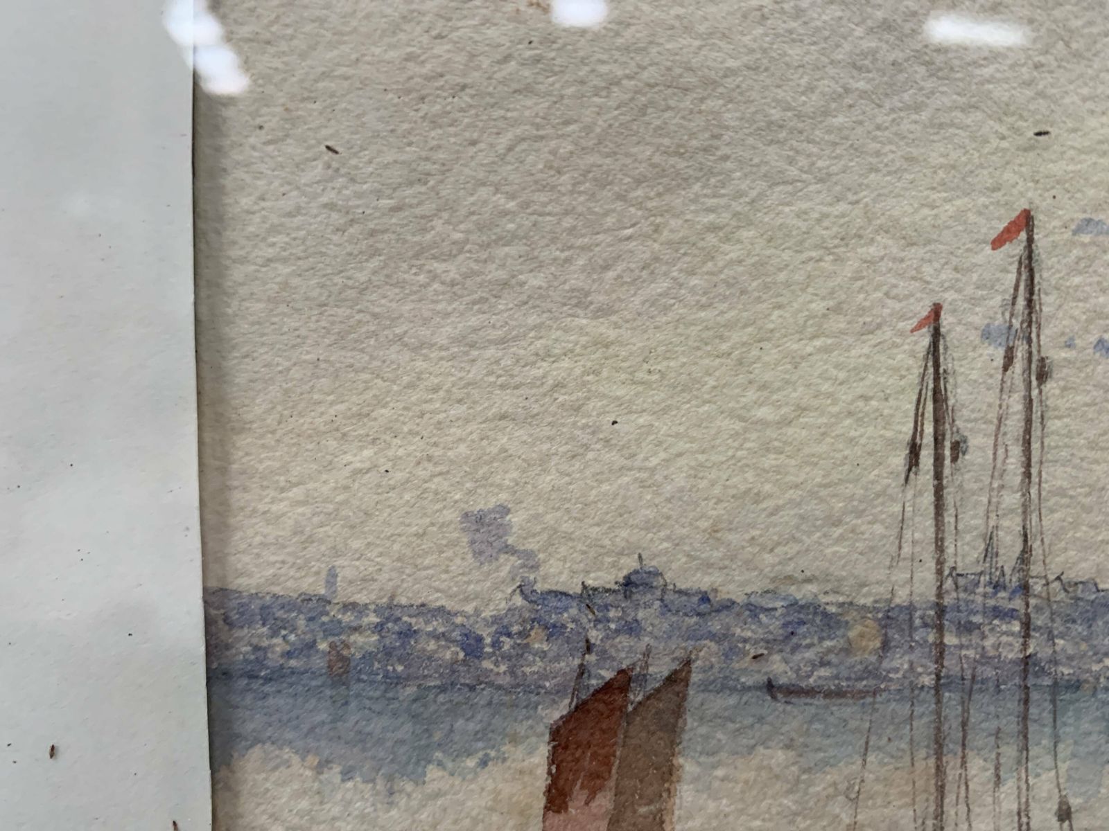 Marine Watercolor "Sailboat At Sea And Stranded On The Beach" 20th Century photo buy