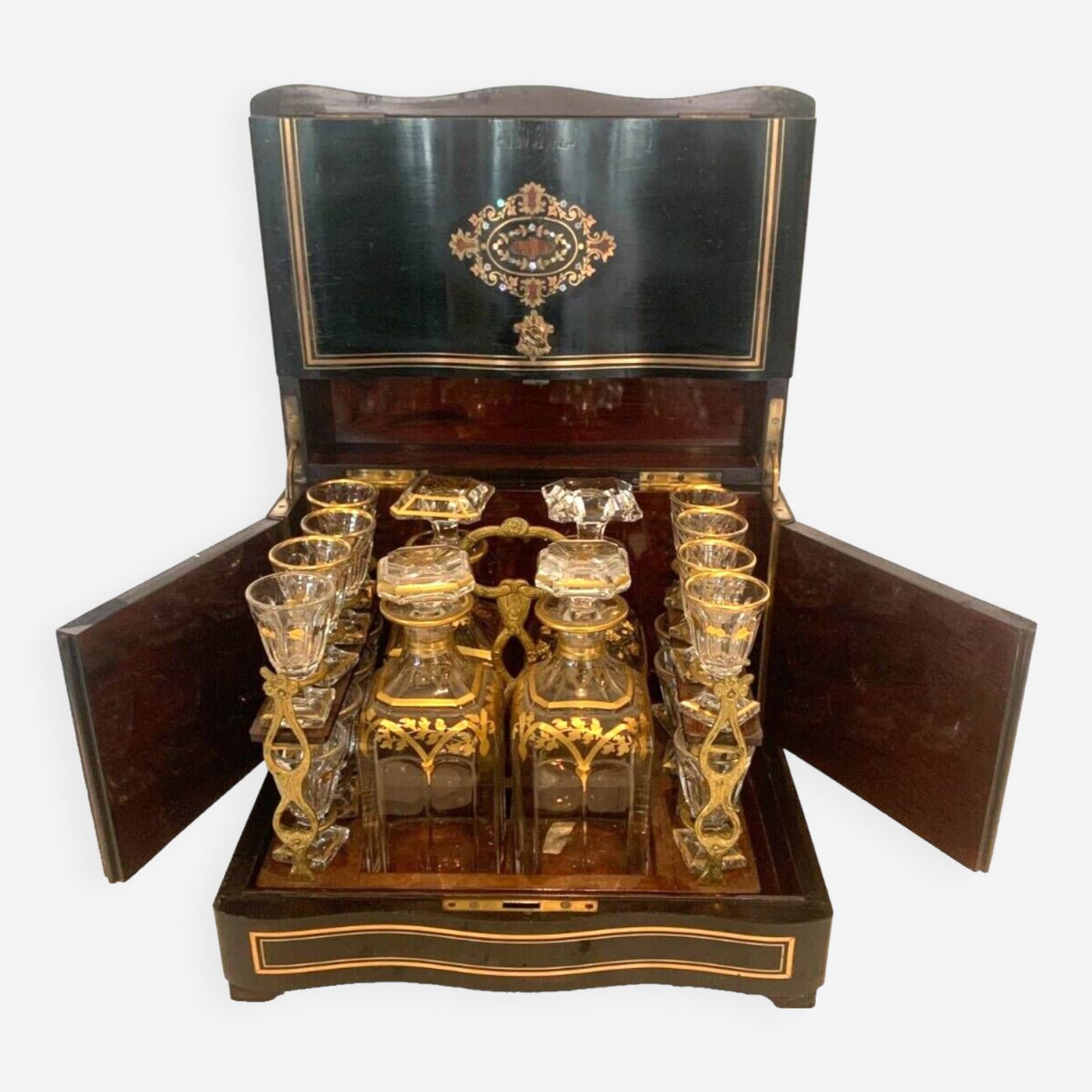 Complete Liquor Cellar In Boulle Marquetry Napoleon III 19th Century Box