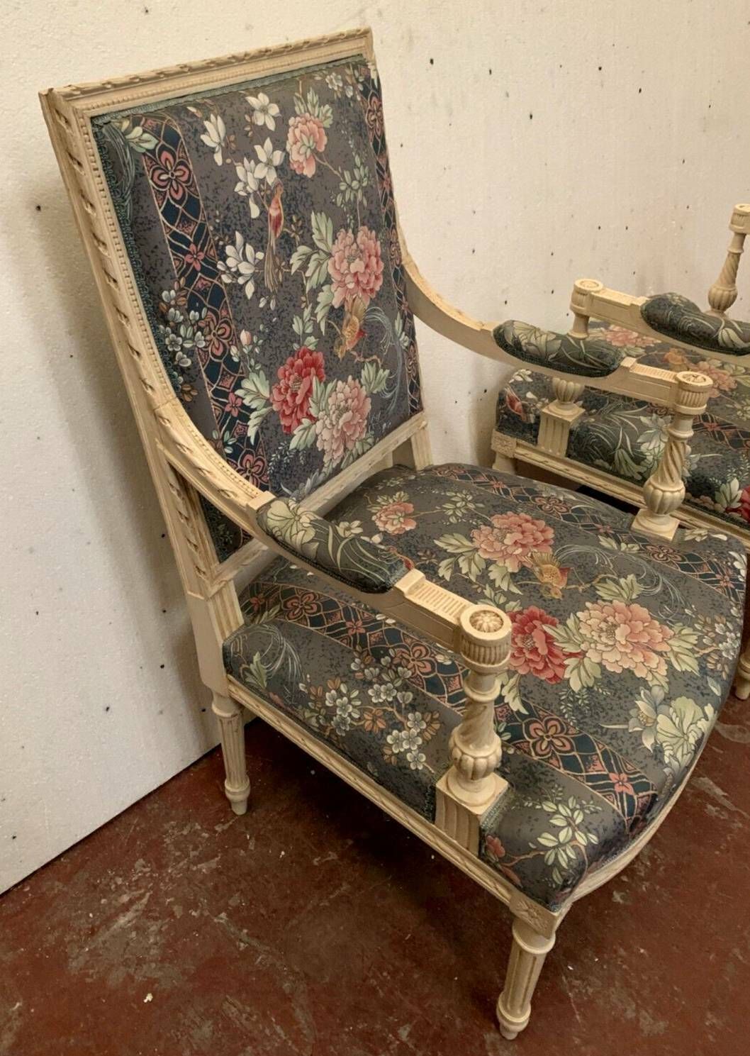 Pair Of Louis XVI Style Armchairs In White Lacquered Beech photo Furniture