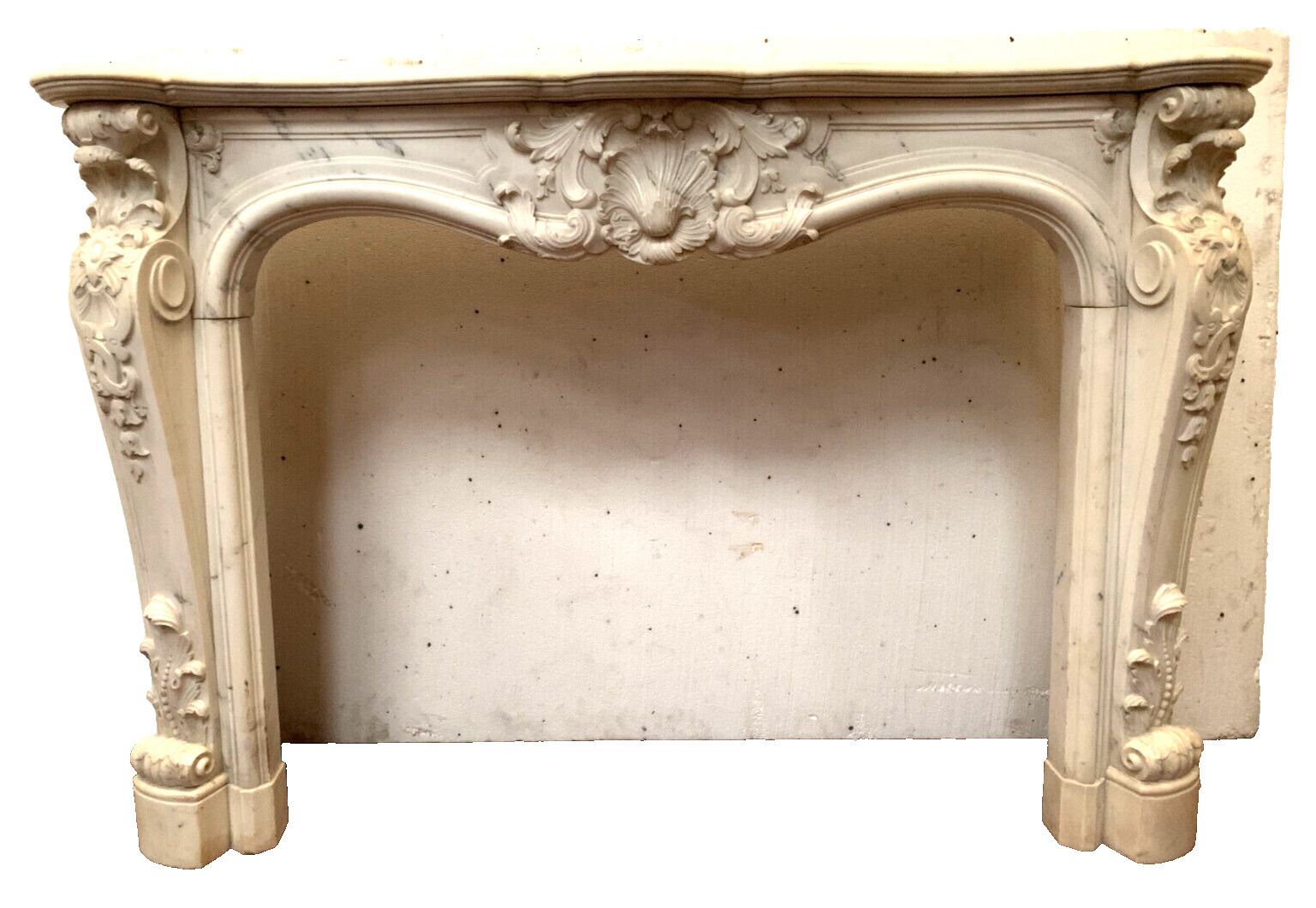 Louis XV Style Fireplace In White Carrara Marble 19th Century