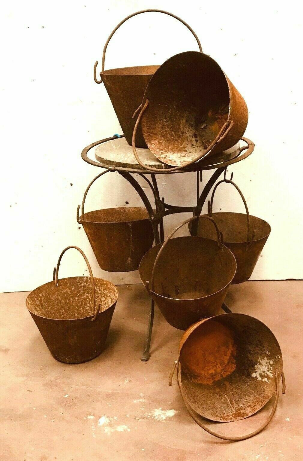 Suite Of Seven Seals With Handles In Patinated Sheet Metal XX Century
