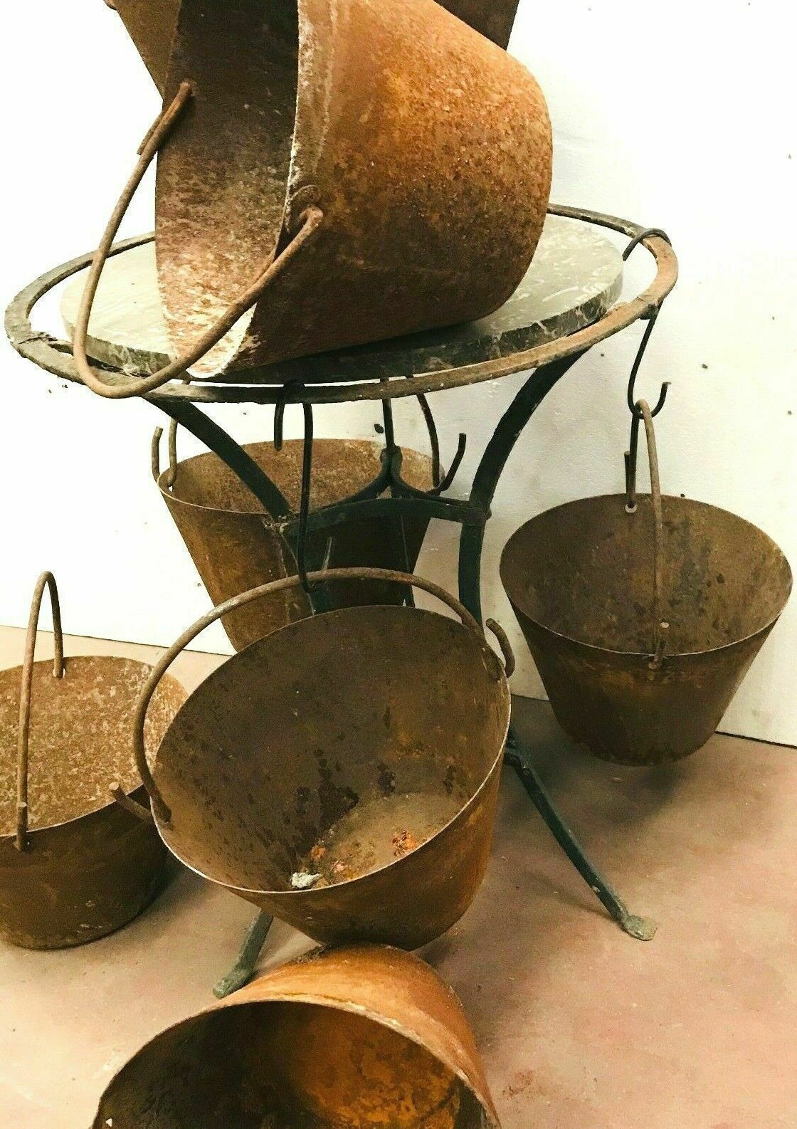 Suite Of Seven Seals With Handles In Patinated Sheet Metal XX Century photo furniture