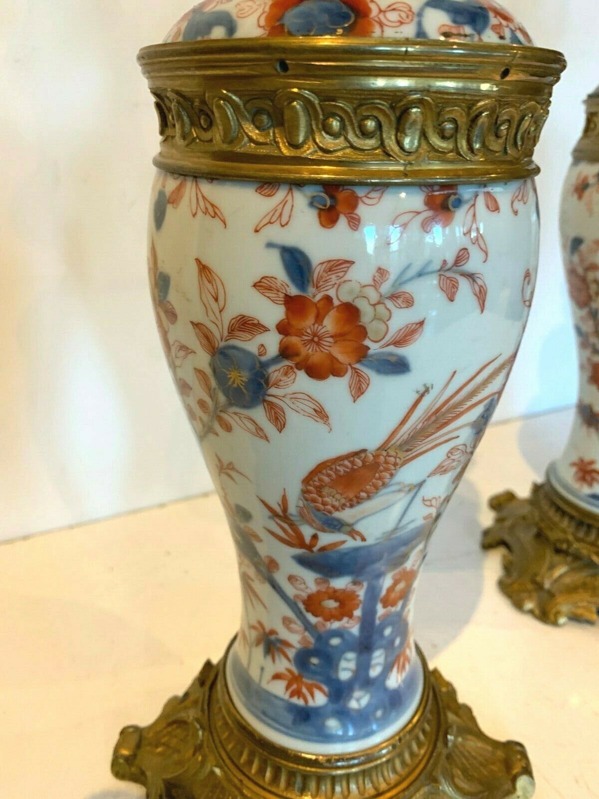 Pair Of Chinese Porcelain Lamp, 19th Century Chiseled Bronze Base photo for sale