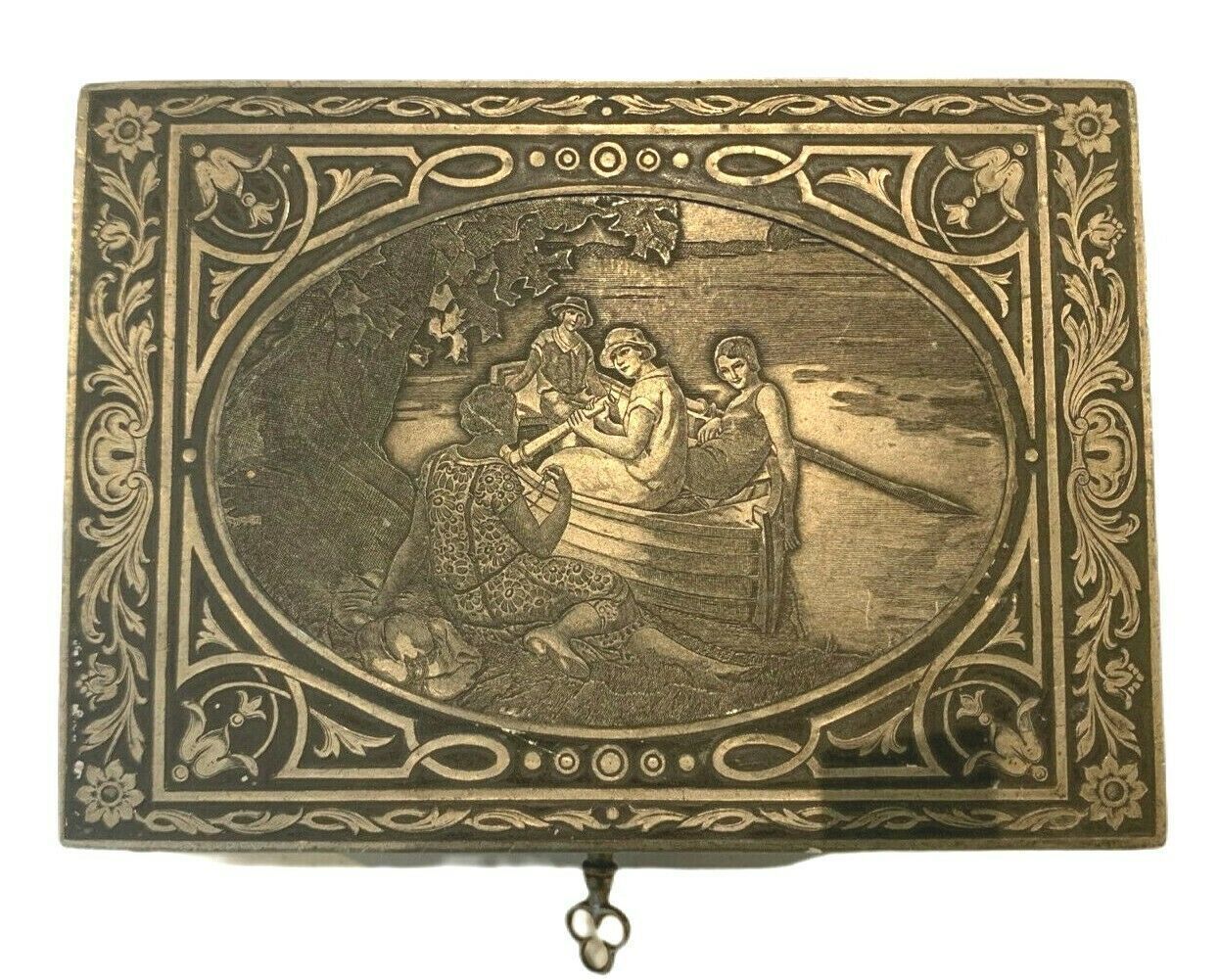 19th Century Engraved Pewter Jewelry Box