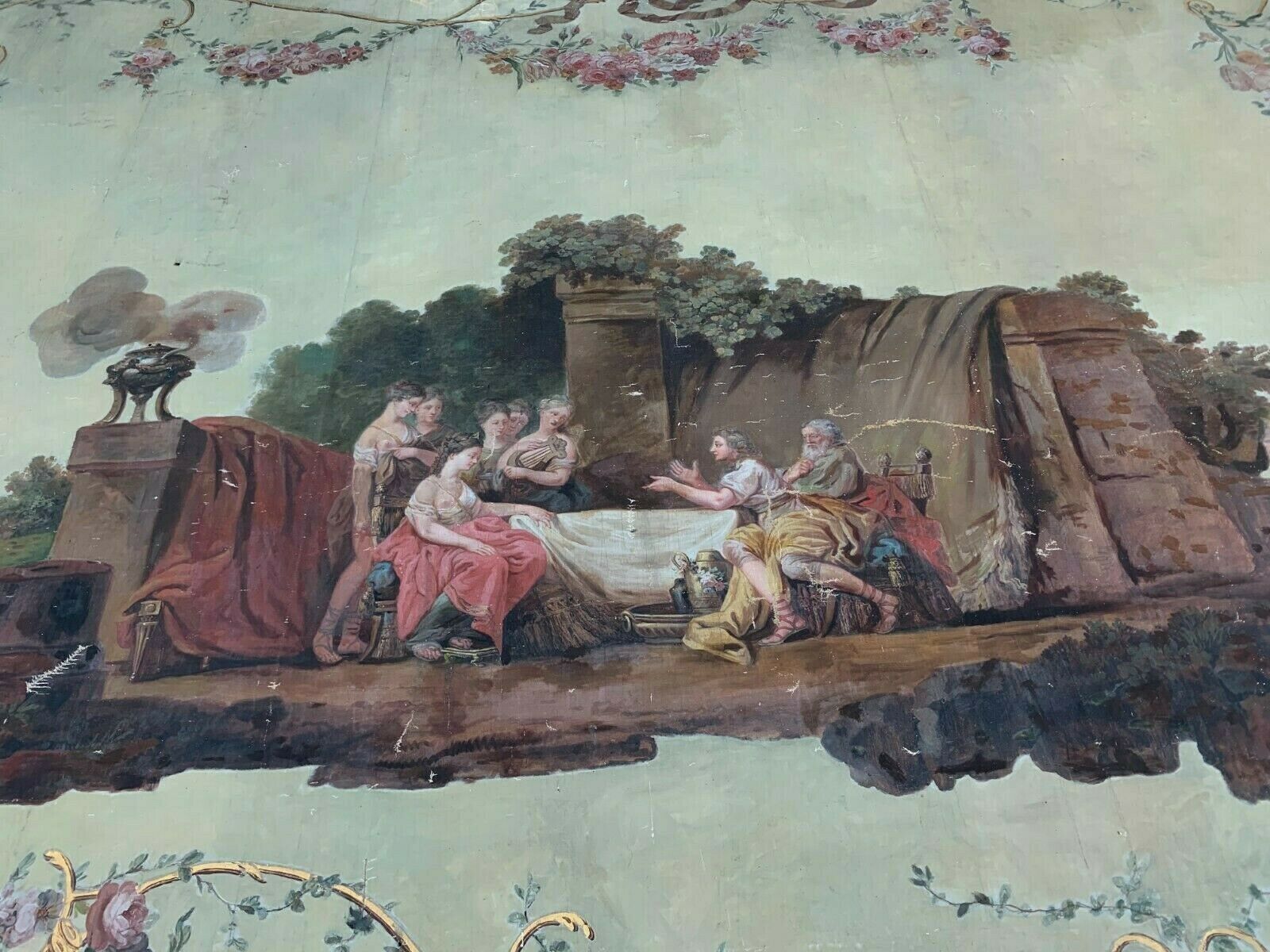 Painting On Scene Canvas At The Antique Decorative Panel XIX Century photo for sale