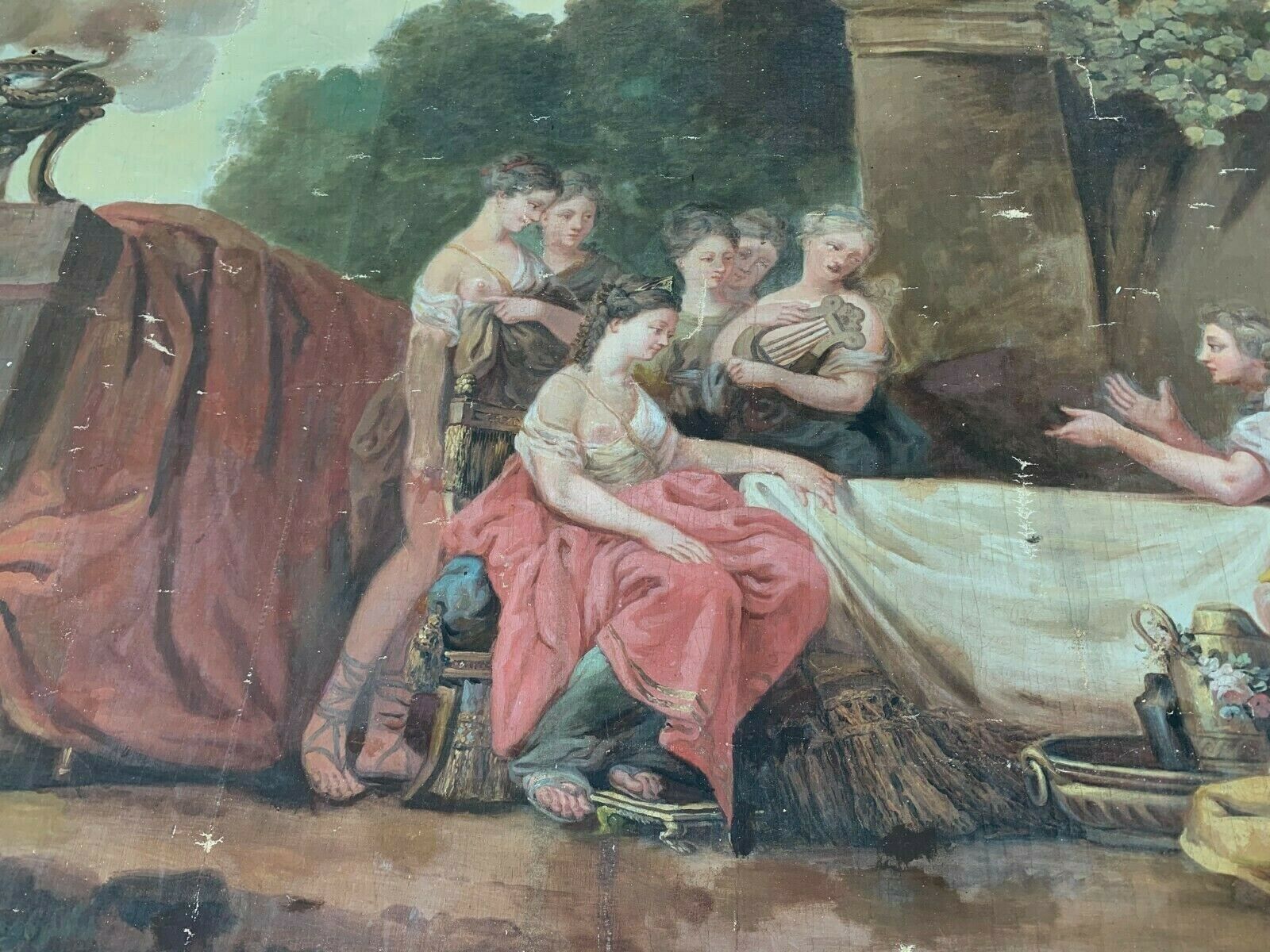 Painting On Scene Canvas At The Antique Decorative Panel XIX Century photo Art
