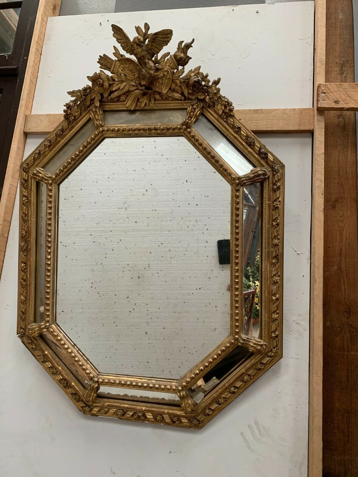 Mirror With Closed Doors In Wood And Gilded Stucco Napoleon III Mirror 19 Century photo vintage