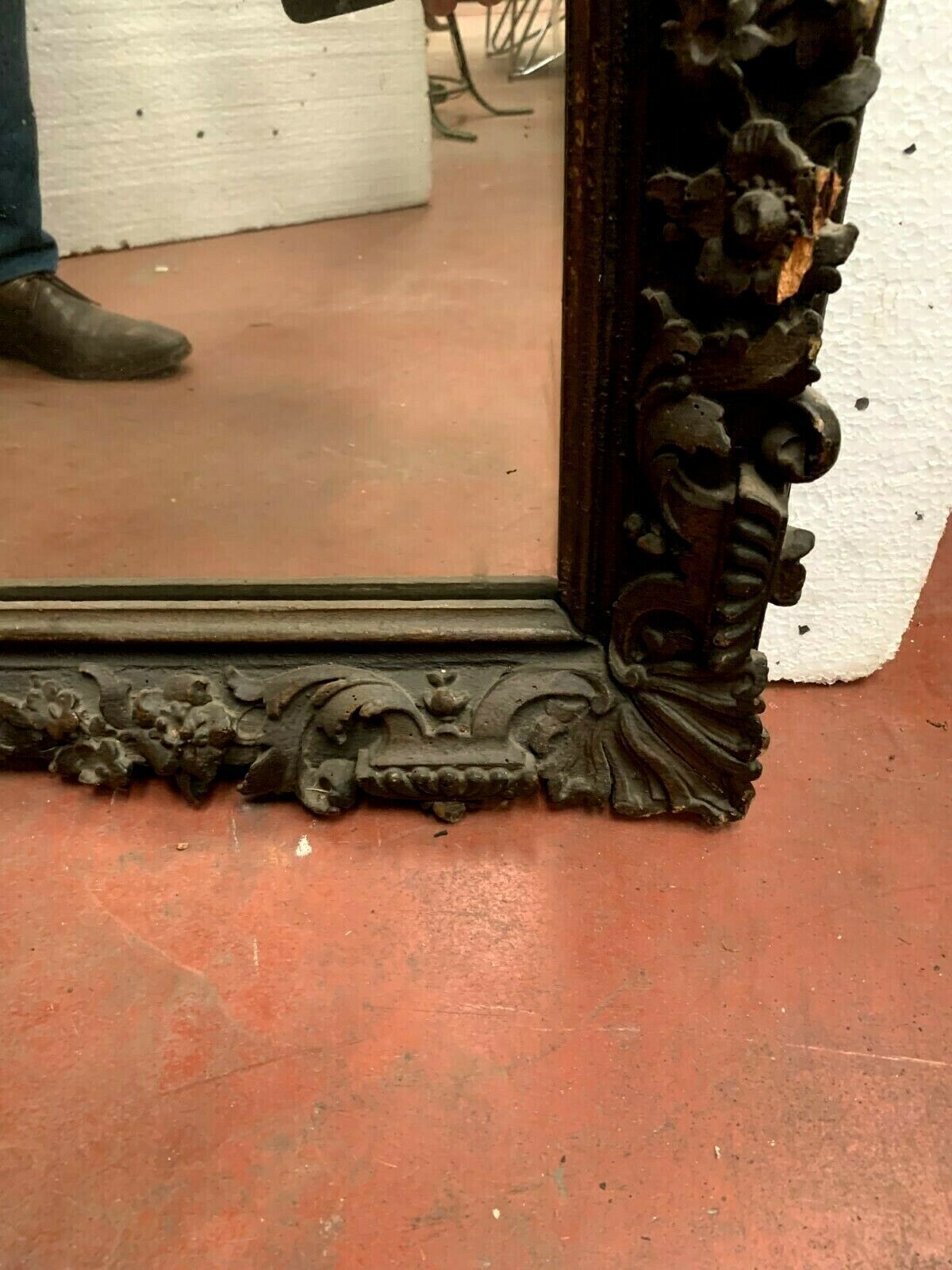 Louis XV Style Mirror In Carved Oak Black Patina XIX Century photo 698.63