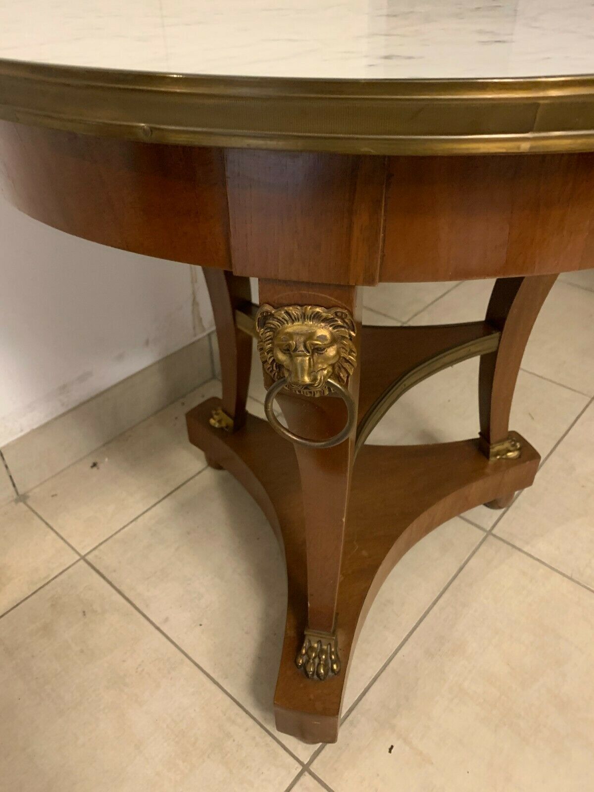 Empire Style Tripod Pedestal Table In Mahogany Marble Top With Brass Gallery photo Furniture