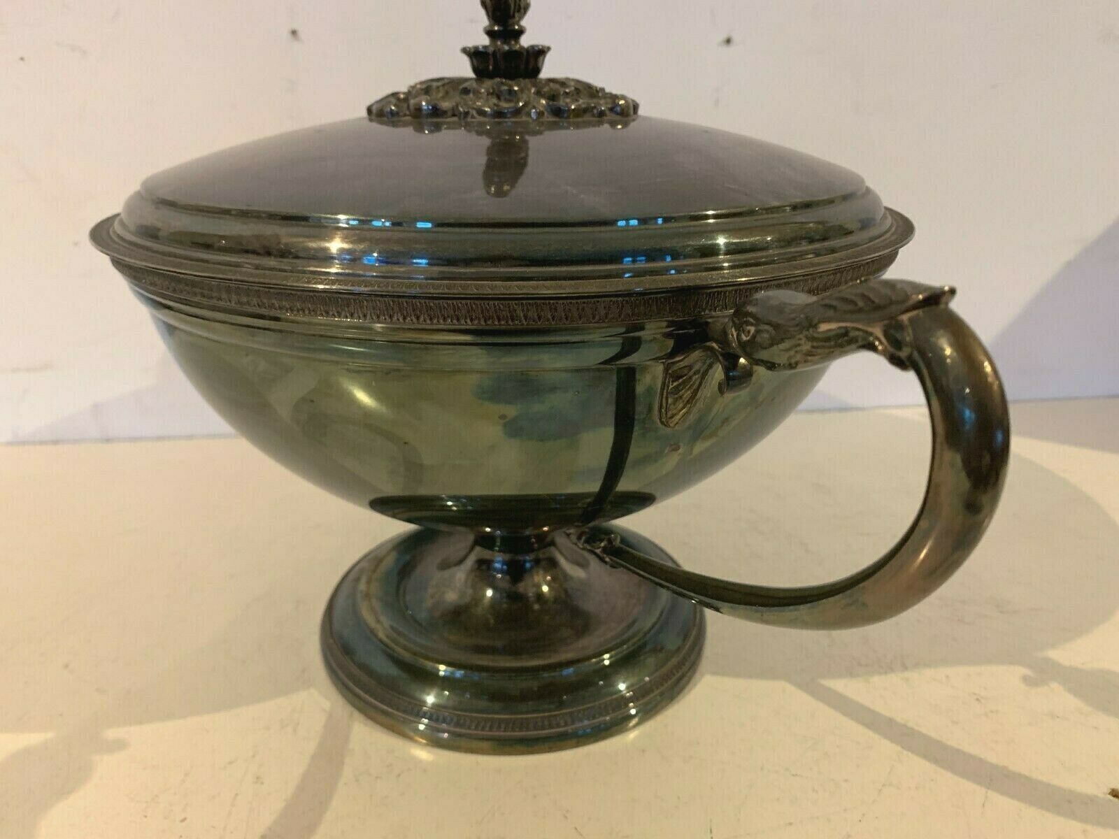 photo furniture Empire Style Covered Vegetable Dish In Silver Metal Goldsmith Plasait XX Century