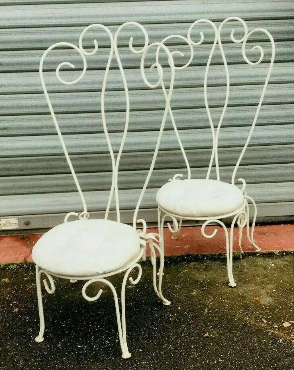 photo furniture Pair Of 20th Century Patinated Wrought Iron Garden Chairs Armchairs