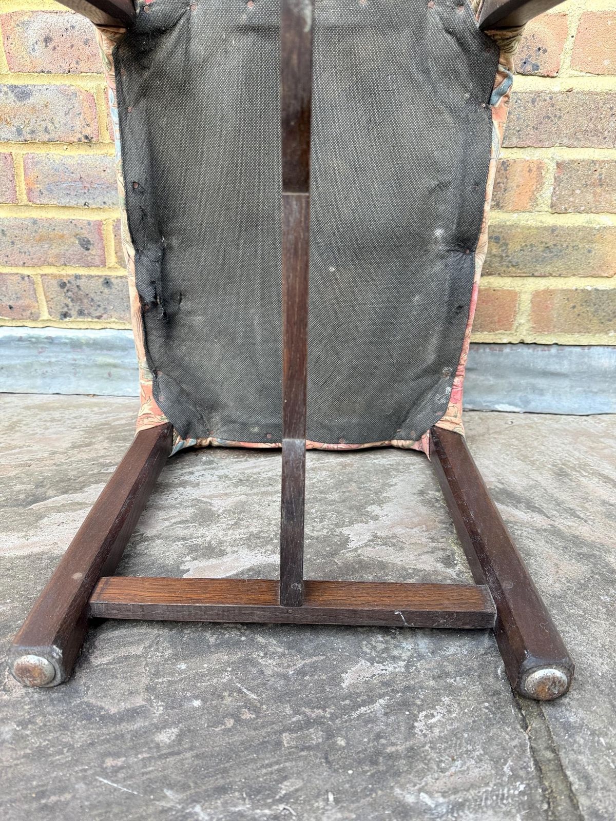 photo for sale Mid Century Wooden Stool With A 1980s Fabric Seat, Retro Stool, 1950s Stool, Wooden Stool, Wood Stool, Upholstered Stool