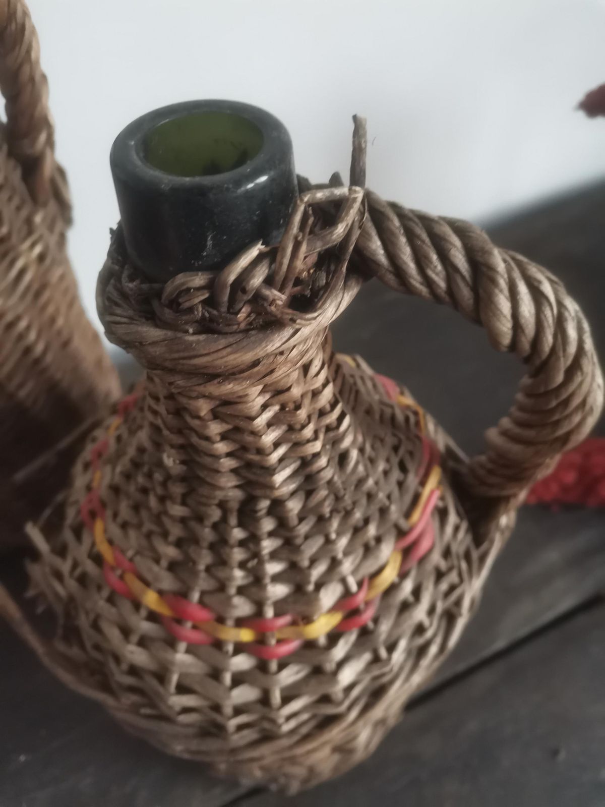 Set Of 3 Weaved Wicker Wine Bottles Demijohn Antique Primitive, Hand Made. Decorative Rustic 100 Yrs Old Garden Decor Hand Blown Glass photo Home Decor