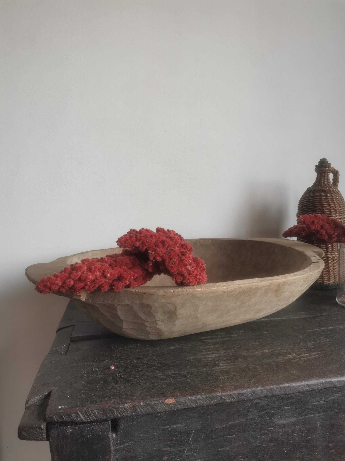 Primitive 1800s Antique Hungarian Wooden Round Dough Bowl. Farmhouse Decor, Primitive Baking Equipment, Solid Elm Wood With Nice Patina