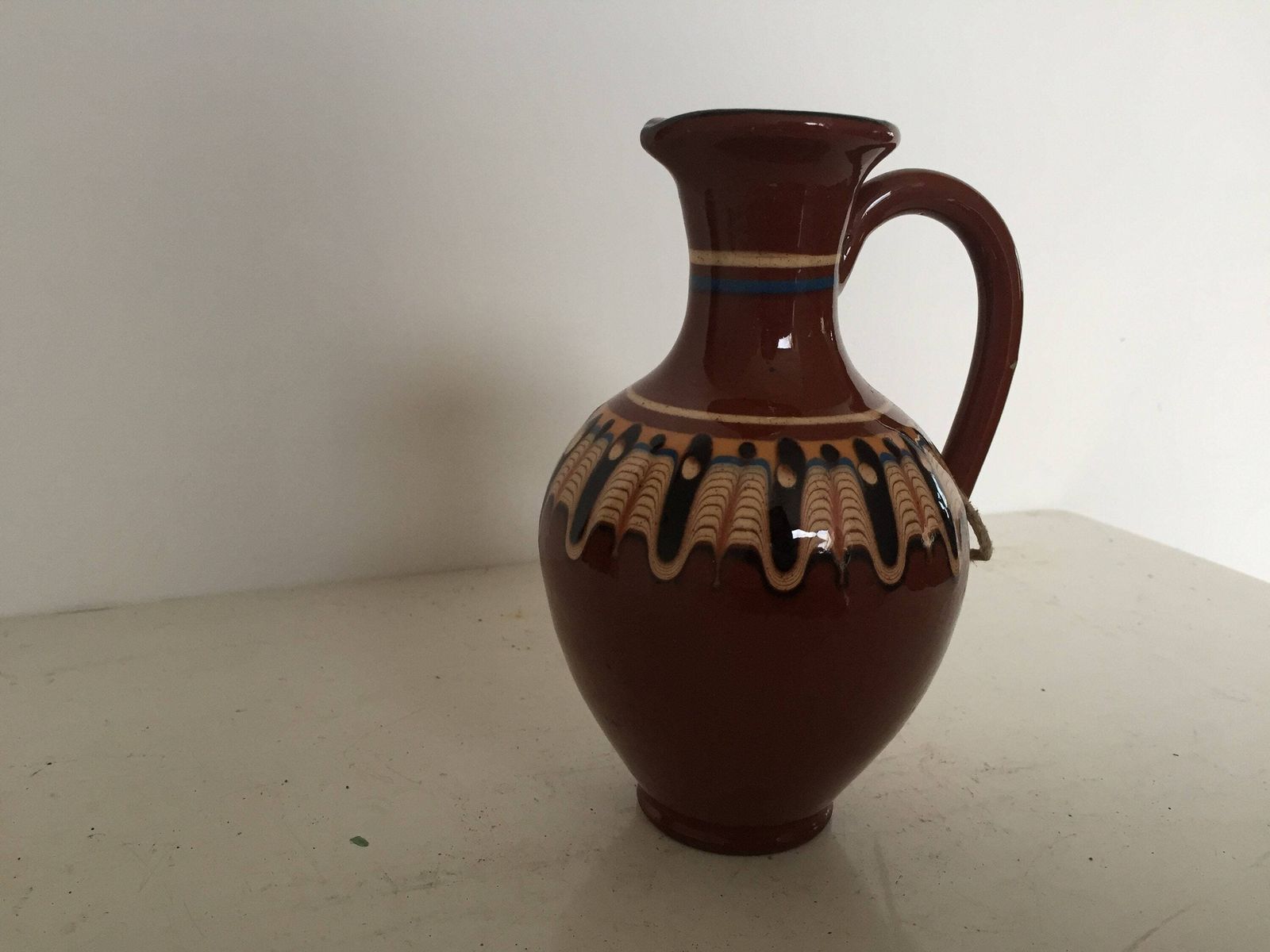 Jug Troyan Traditional Bulgarian Pottery Hand Painted. Made In Bulgaria, Old Collectible Drinks Water Wine, Gift Fold Art photo for sale