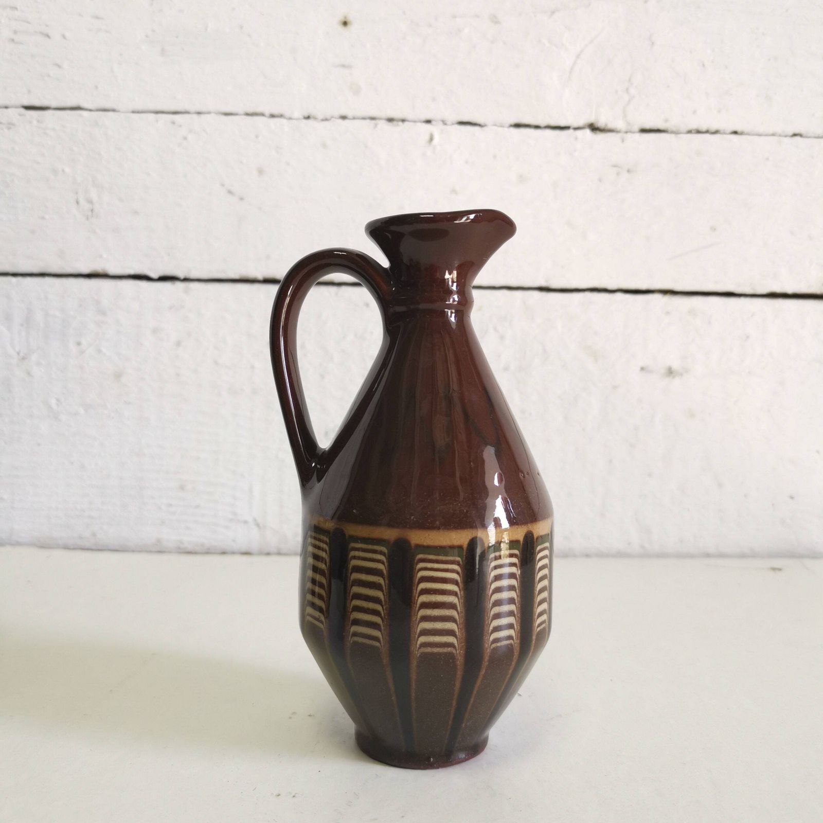 Brown Jug And 6 Cup Set Bulgarian Folk Art Design Hand Made Ceramics Drinking Rakia, Shot Glass, Water Pitcher Traditional Design photo furniture