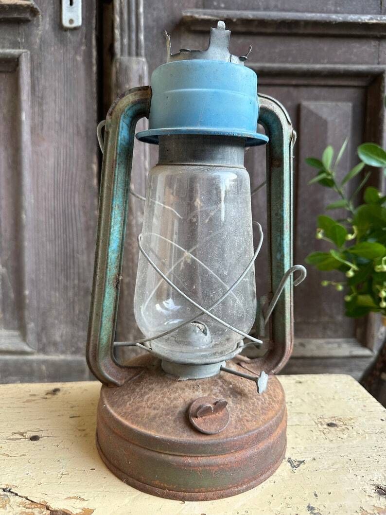 Hurricane Vintage Antique Pendant Oil Lamp Paraffin Gas Light, Rare And Collectible 1930s Hungarian, Great Patina