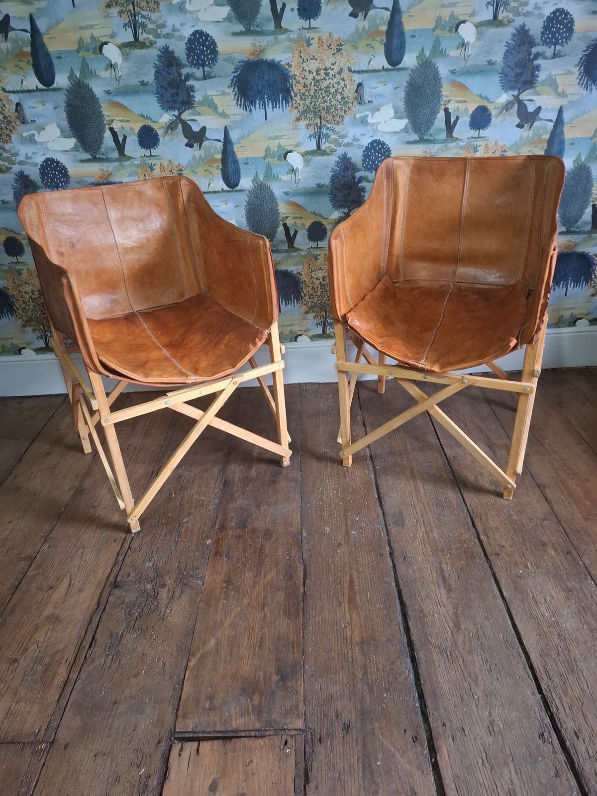 Rare Vintage Sri Lankan Cognac Leather Coffee Chairs photo buy