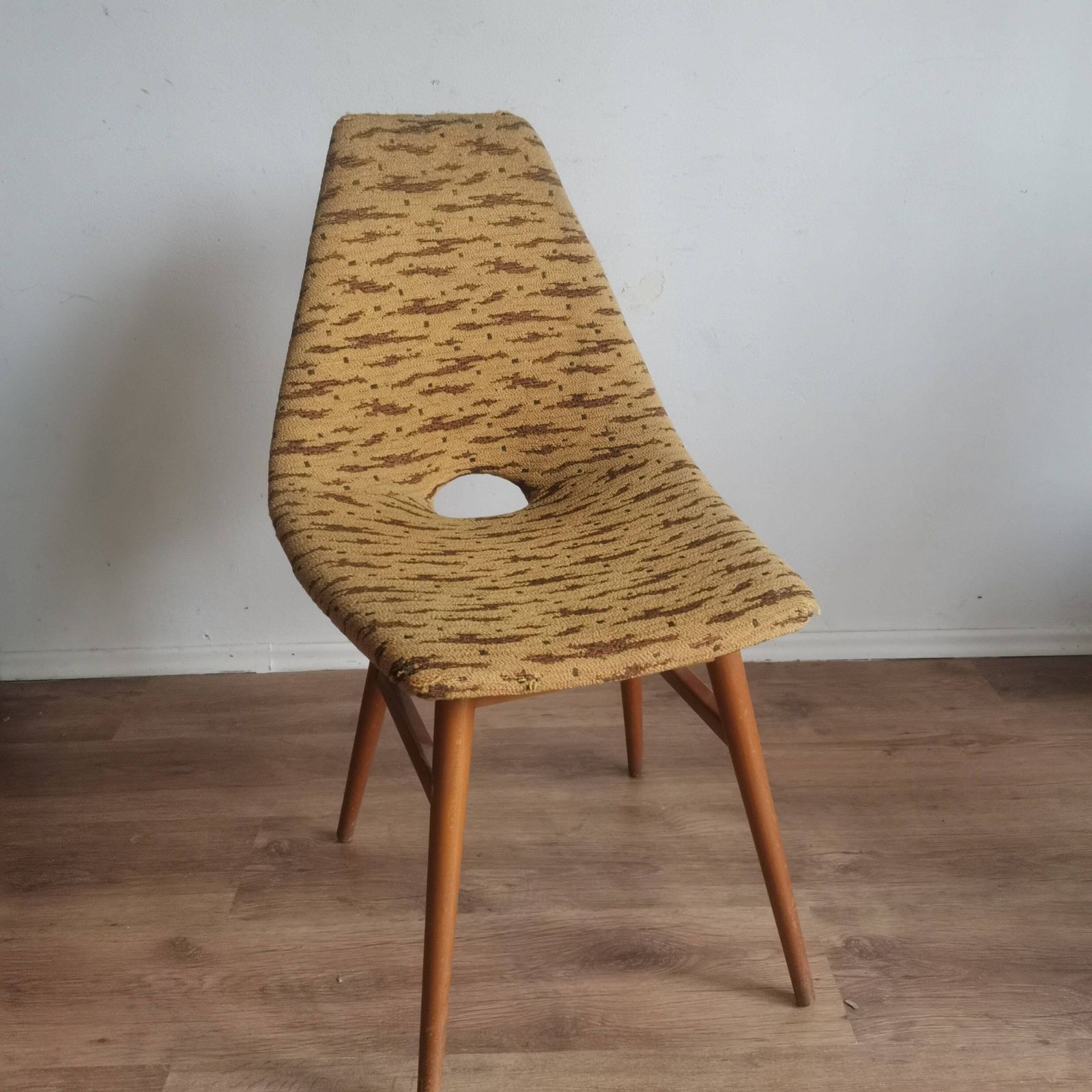 Original Erica Chair Hungarian Mid Century Modern Dining Chair By Judit Burián Vintage Iconic Seating Retro Linen Fabric Yellow Beech Legs photo for sale