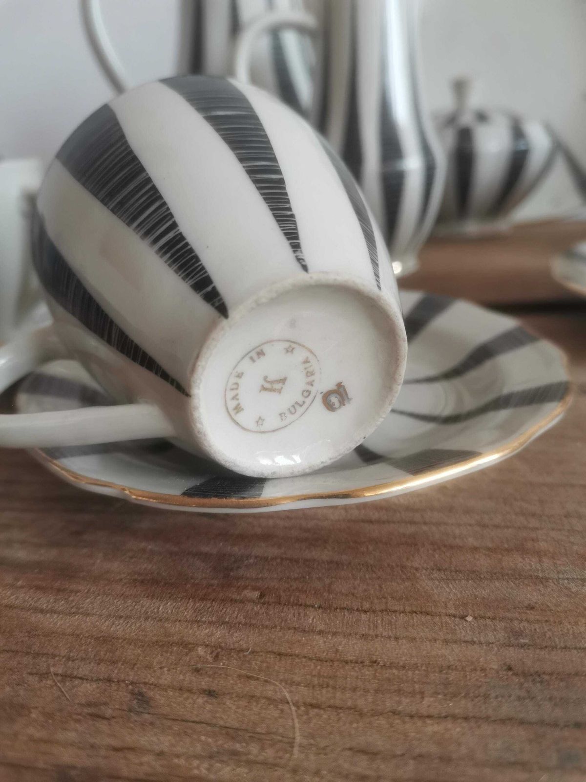 Coffee Set Pots, Jugs, Bowl, Plate Rare Gold Rimmed Coffee Tea Cups Set Fine Porcelain, Collection Multi Set Black White 60s Kave Cafe photo Home Decor