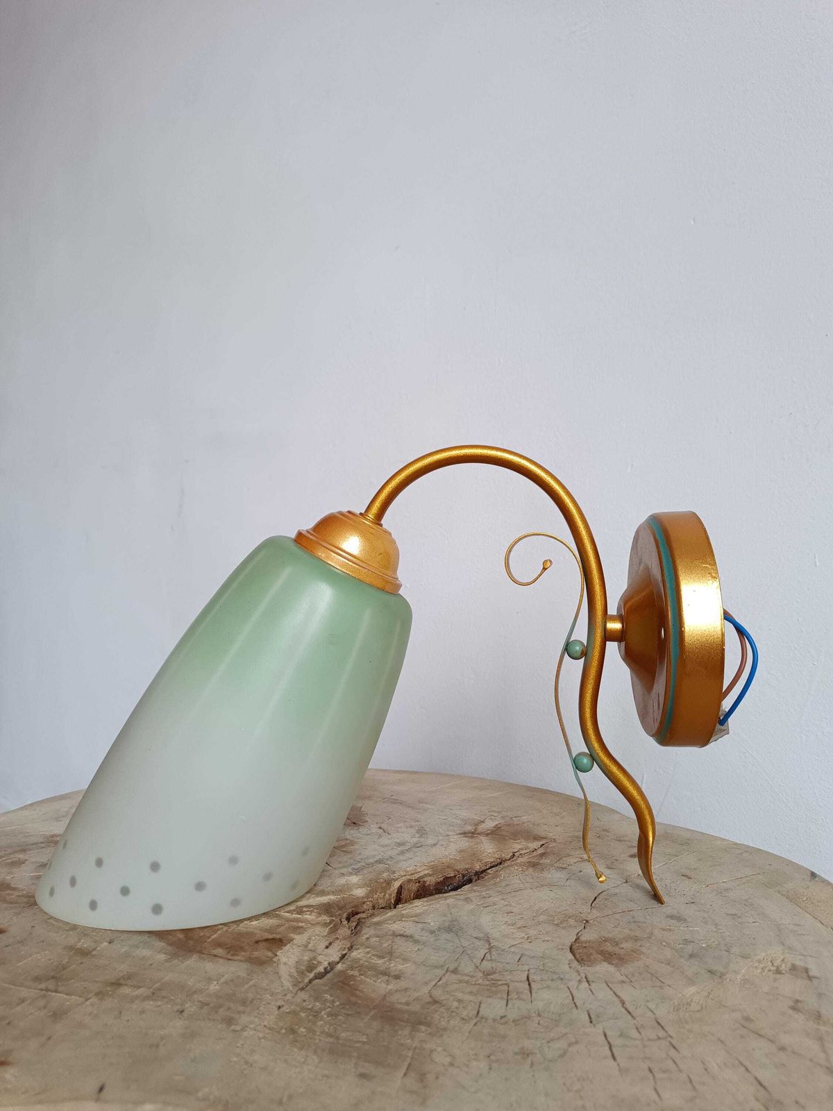 1940s Art Deco Wall Lamp With Green Frosted Glass Shade – Unique, Elegant, Romantic Lighting