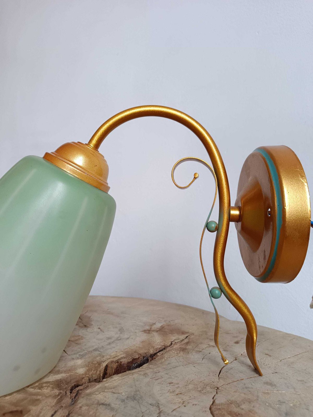 1940s Art Deco Wall Lamp With Green Frosted Glass Shade – Unique, Elegant, Romantic Lighting photo furniture