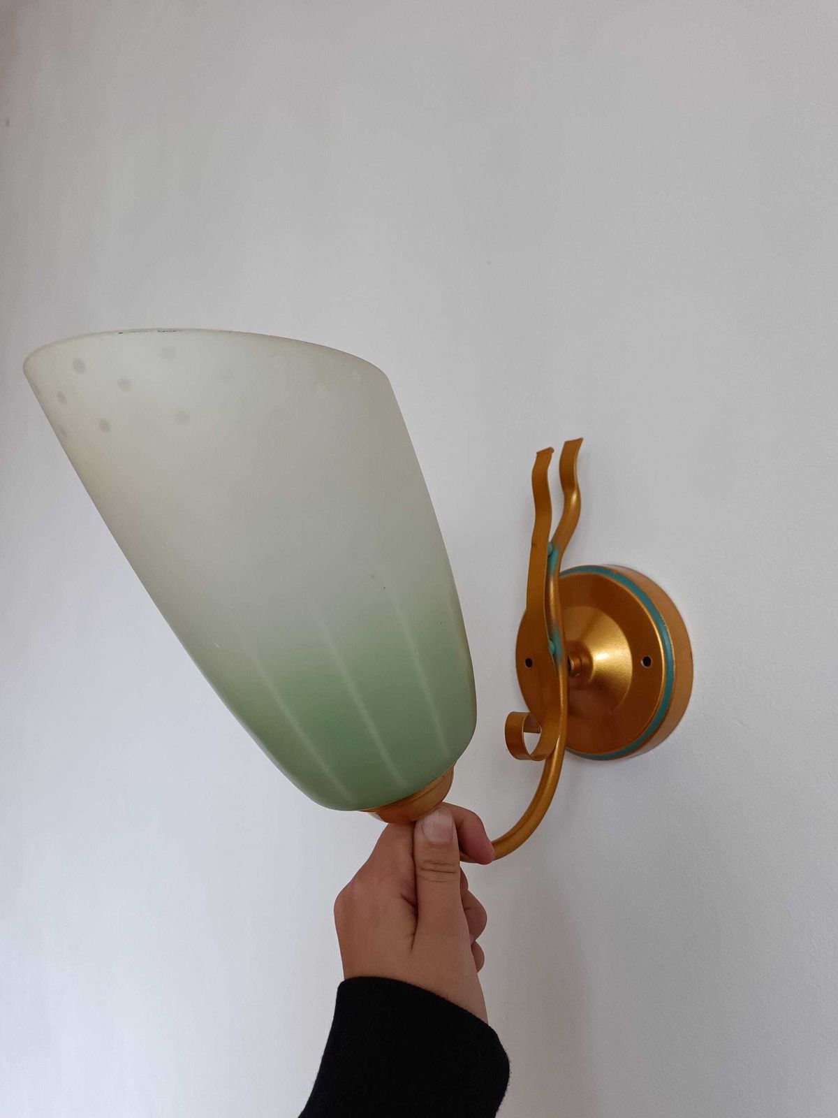 1940s Art Deco Wall Lamp With Green Frosted Glass Shade – Unique, Elegant, Romantic Lighting photo Lighting