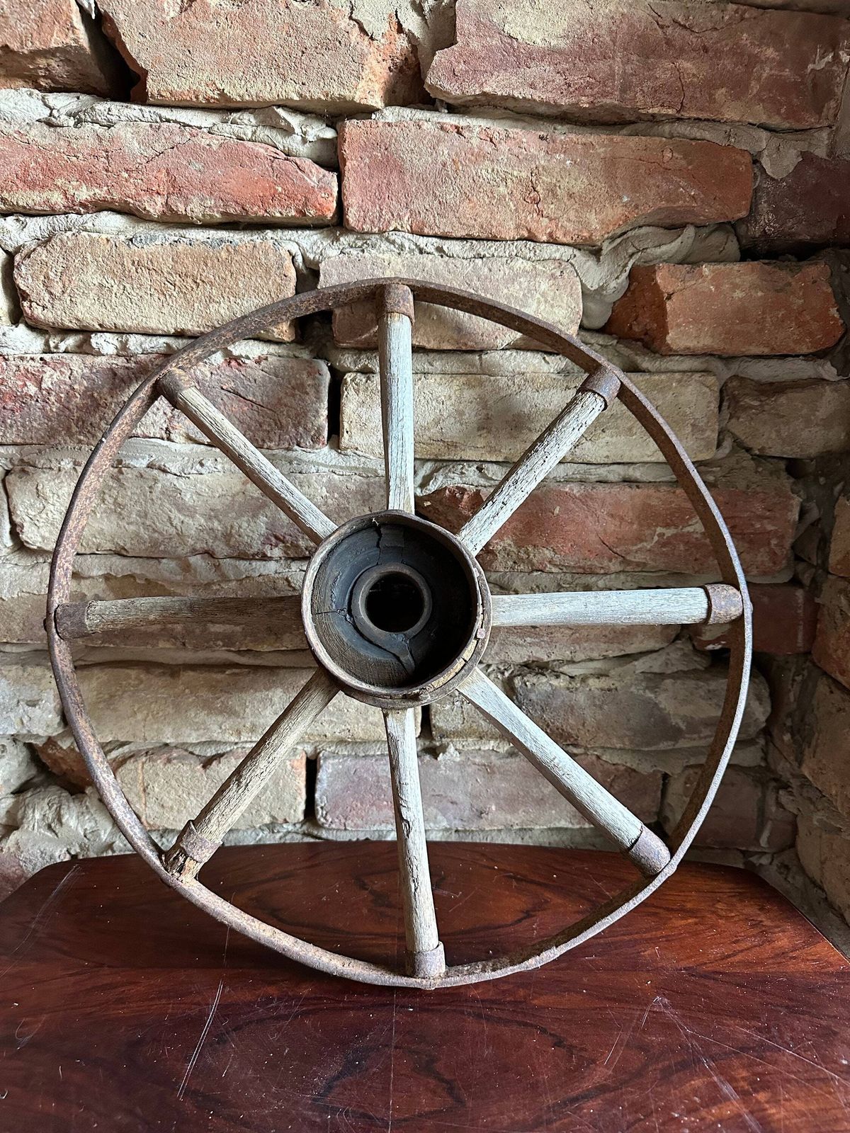 Cart Wheel Antique Old 1930s Rustic Home Decor Round Wall Hanging Gift Idea Old Wood Wall Art Primitive Wooden Wagon