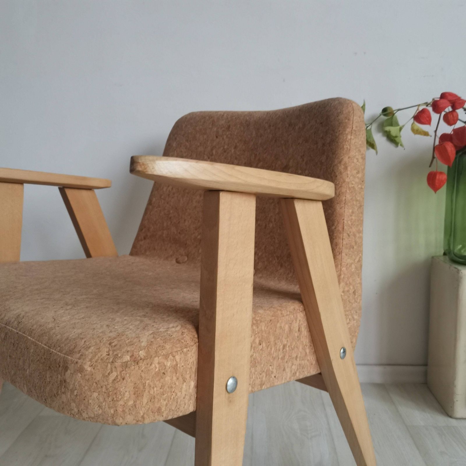 Original 366 Easy Polish Mid Century Dining Chair By Józef Chierowski Vintage Iconic Seating. Office Study Listening Chair Cork Upholstery photo furniture