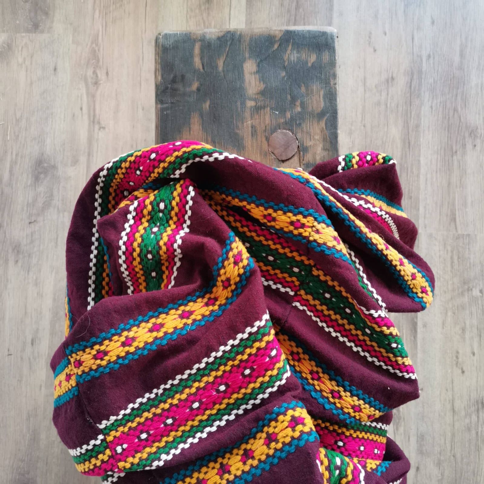 Big Wall Hanging Or Rug, Throw, Hungarian Hand Weaved 50's Folk Stitch Vintage Bold Bright Home Decor, Rich Colours, Brown, Red, Green photo furniture