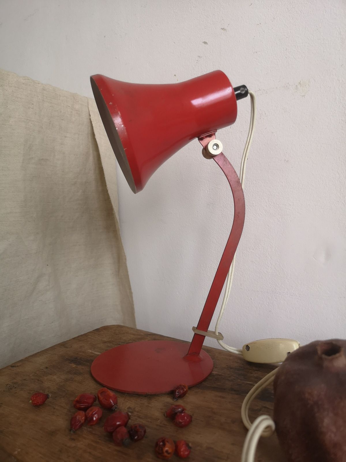 Bright Quirky Orange Mid Century Table Desk Lamp, Photo Studio Lighting, Circa 1960's & 70's, Vintage Retro Style Working And Wired photo furniture