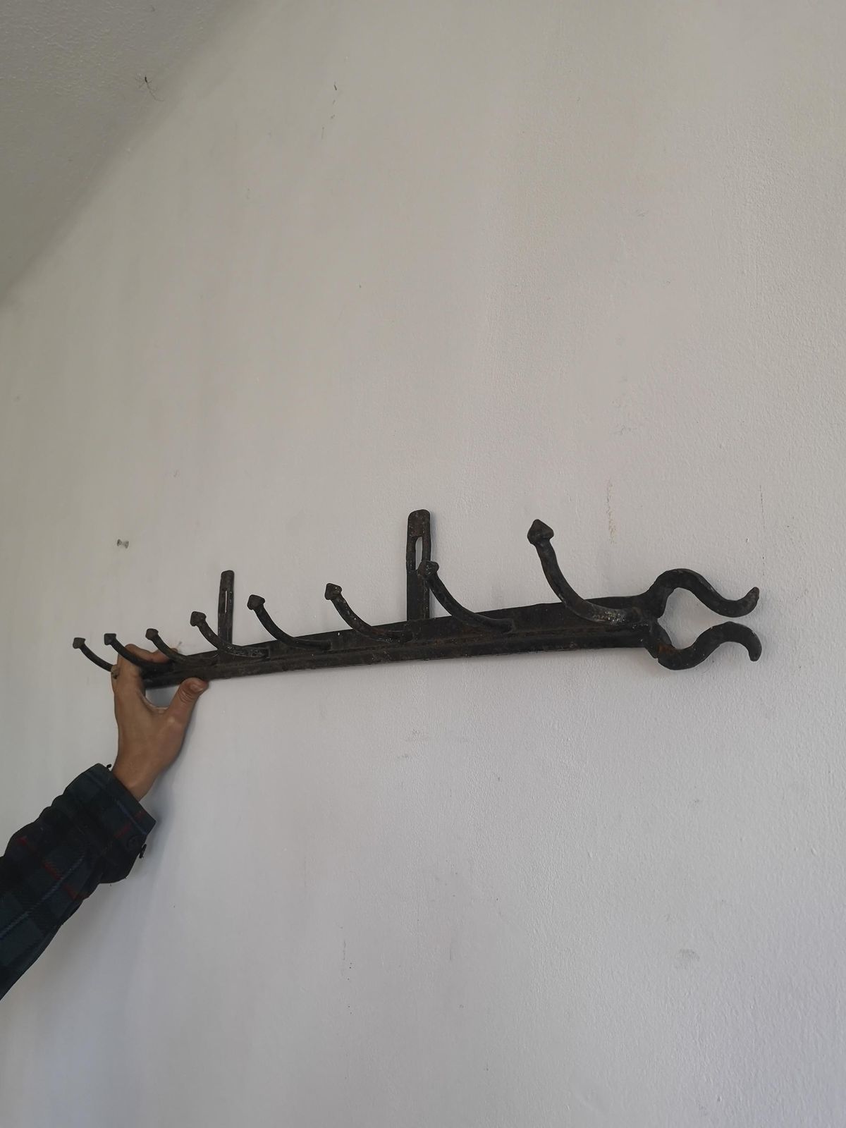 Strong Coat Hook Rustic Old And Metal High Patina Farm Barn Unique Hand Made Imperfect Shape, Wabi Sabi, Hats, Scarfs Hallway Decor photo furniture