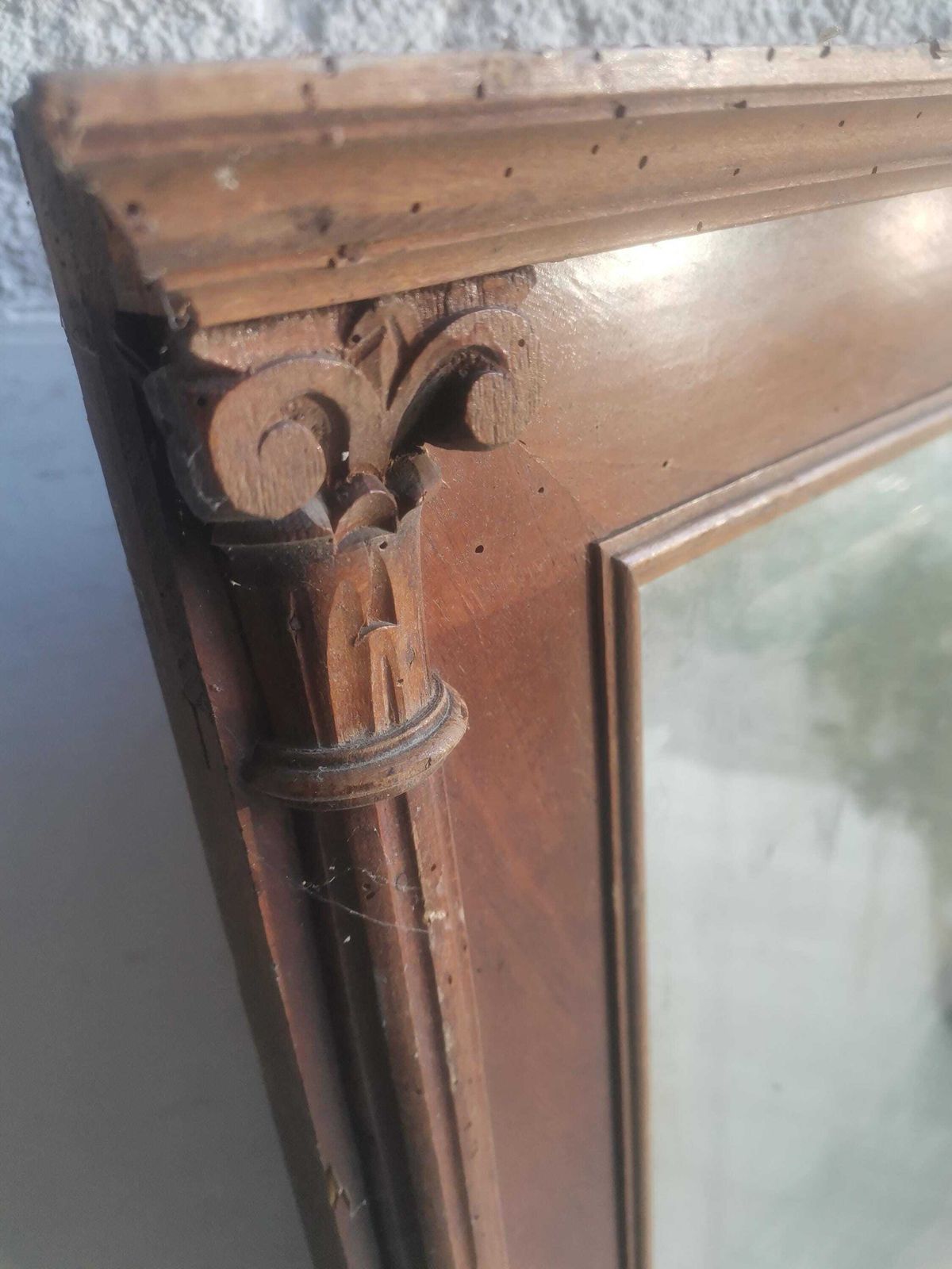 Antique Beautiful Wooden Framed Double Beveled Folk Mirror. Hand Carved Fireplace Or Hallway Entrance, Old And Stunning photo 156.0