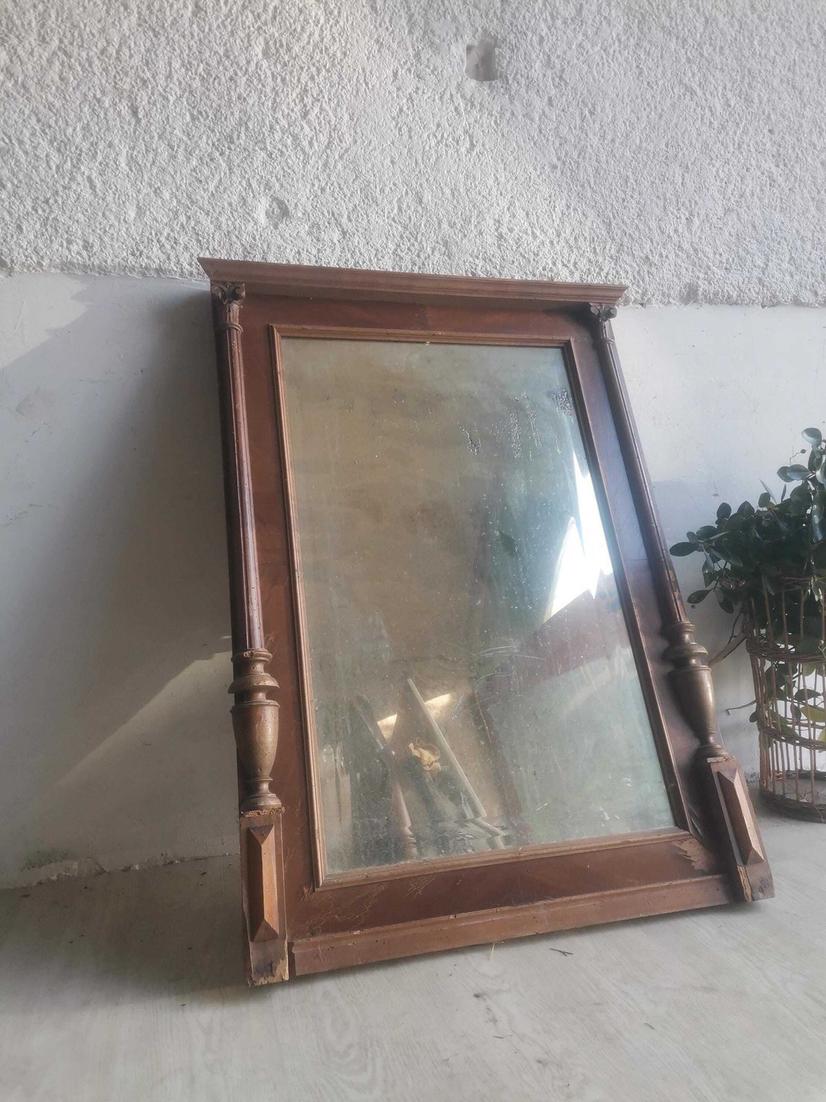 Antique Beautiful Wooden Framed Double Beveled Folk Mirror. Hand Carved Fireplace Or Hallway Entrance, Old And Stunning photo buy