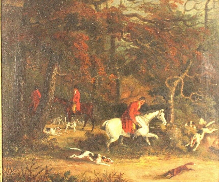 Early 19th Century English School Fox Hunting Scene Oil Painting photo for sale