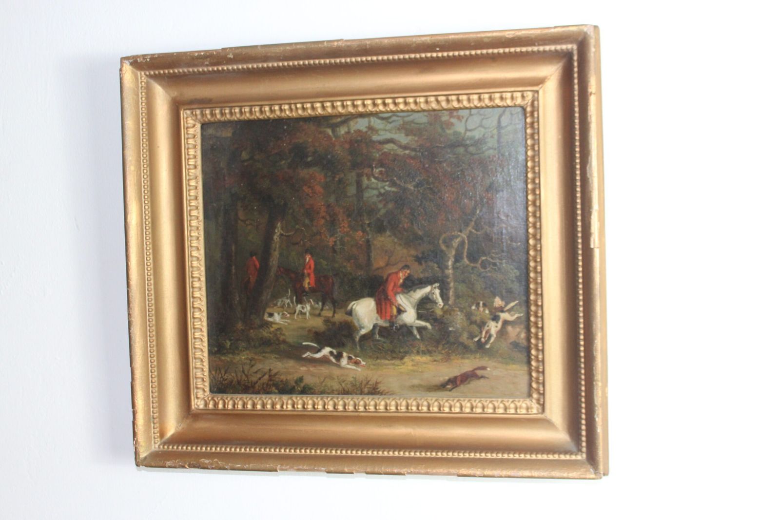 Early 19th Century English School Fox Hunting Scene Oil Painting photo Art