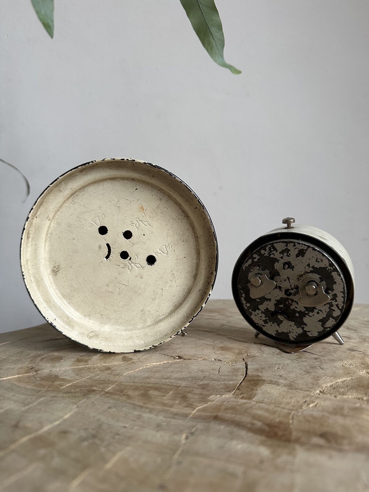 Vintage Clocks, Really Rustic Looking Old Time Pieces, Very Atmospheric, Nice Looking, European, Alarm Clock, Rusty, Prop, Parts, Gilt X 2 photo 51.0