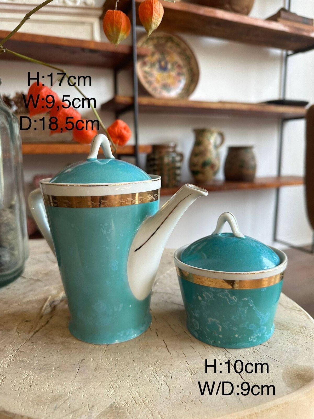Coffee Set Cups Rare Hollohaza Hungarian Gold Rimmed Coffee Cups Set Fine Porcelain, Collection 11 Piece Set Turquoise Hungarian Colourful photo vinterior