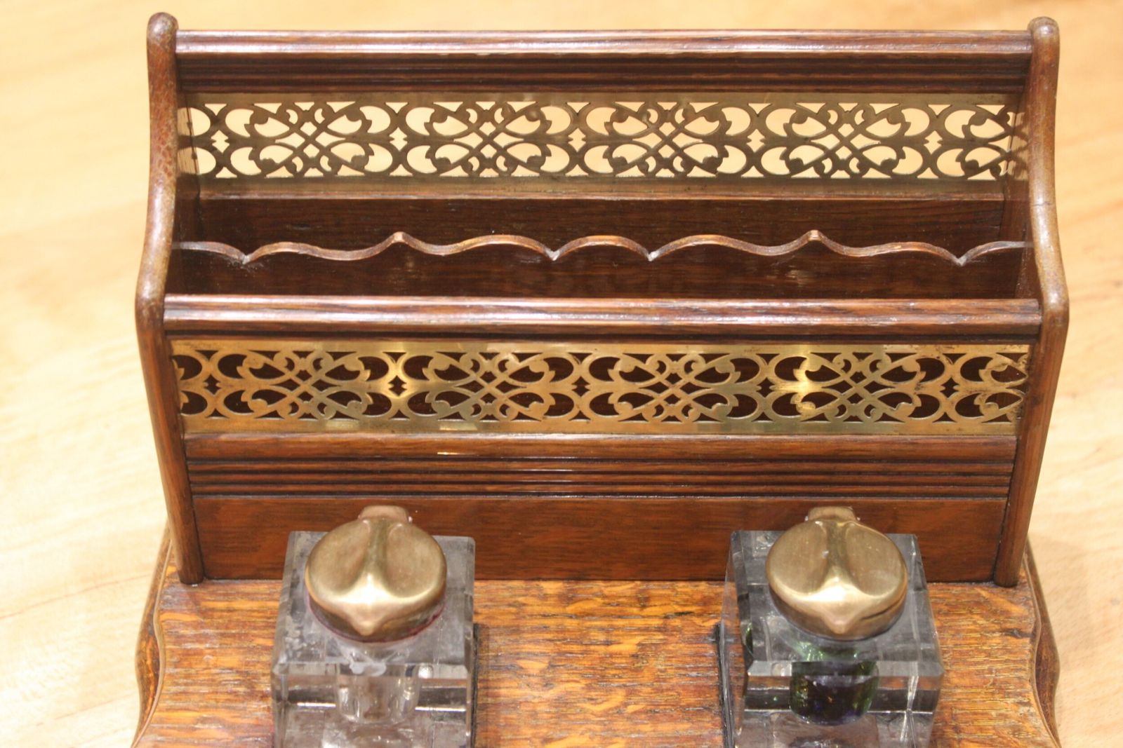 Late Victorian Oak And Brass Desk Tidy Or Standish photo furniture