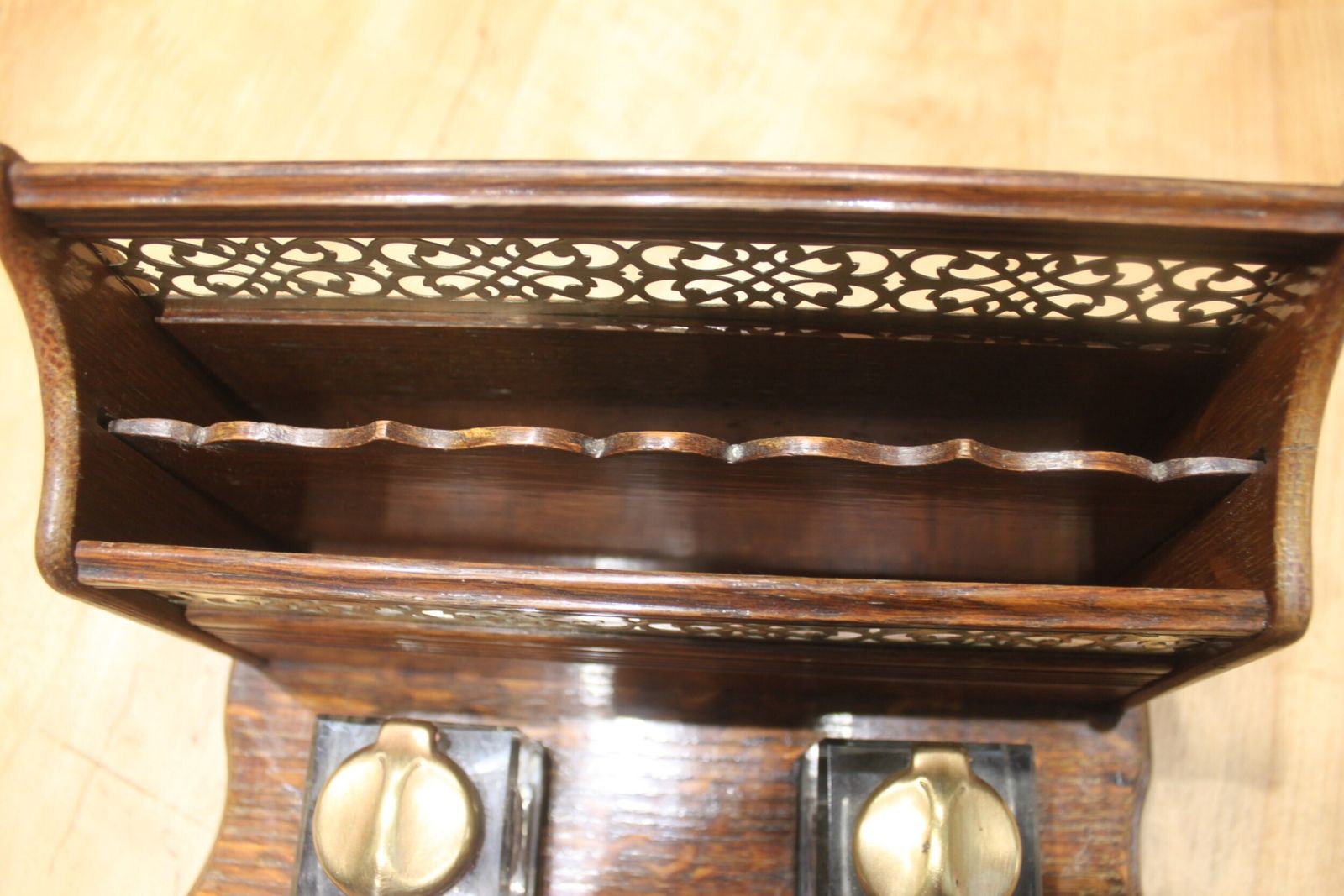 Late Victorian Oak And Brass Desk Tidy Or Standish photo vintage