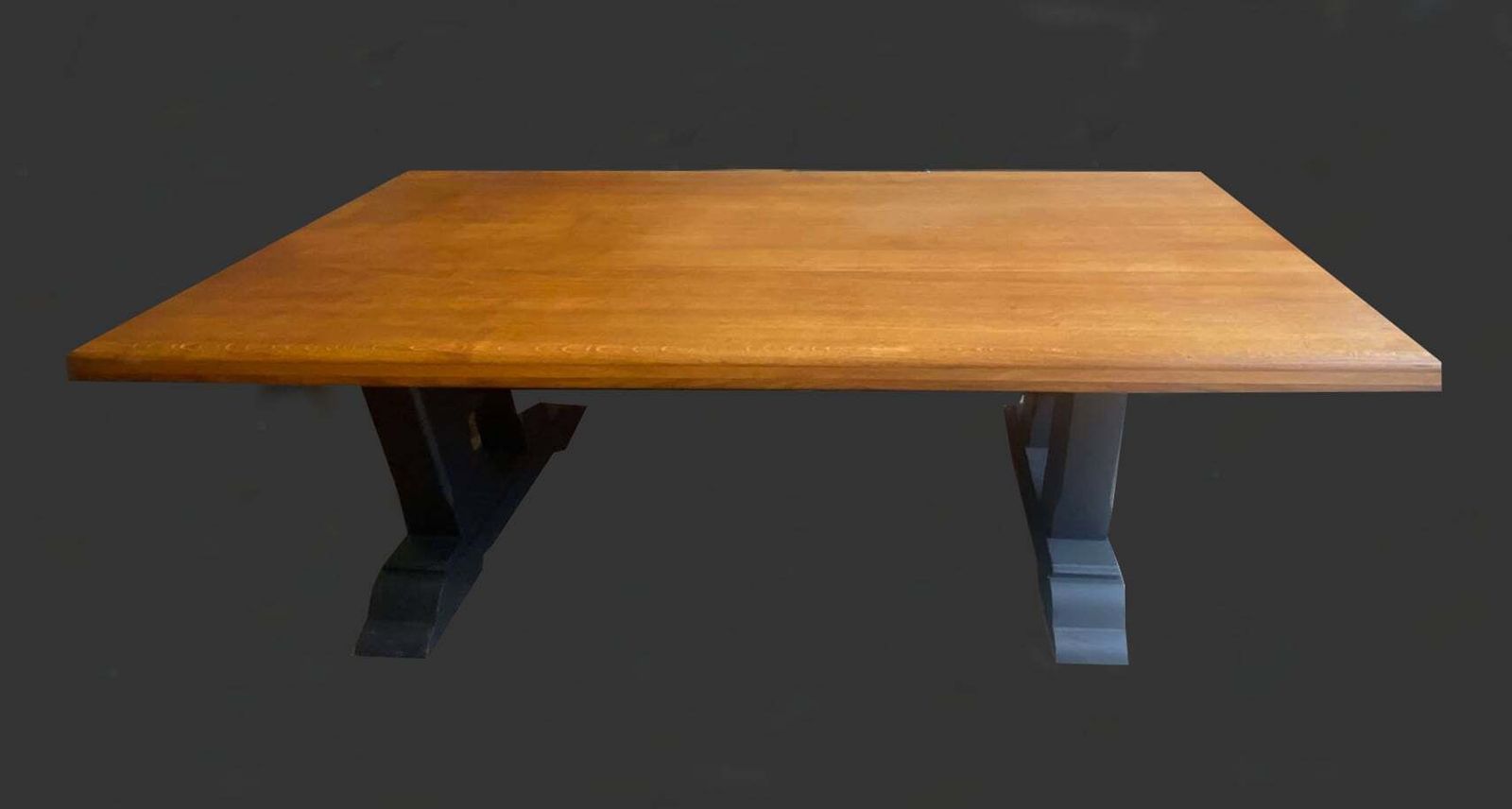 French Solid Oak Dining Kitchen Family Table, Office Furniture Hand Painted Refurbished