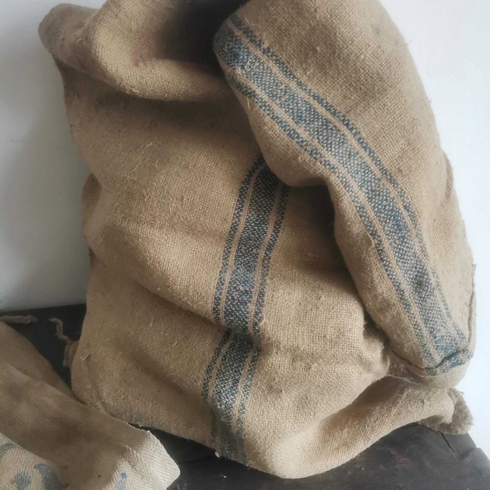 X 3 Mixed Big Old Sand Potato Jute Hessian Sack Railway Transportation Eastern Europe Up Cycle, Fabric, Vintage, Retro, Steam Train Farm photo furniture