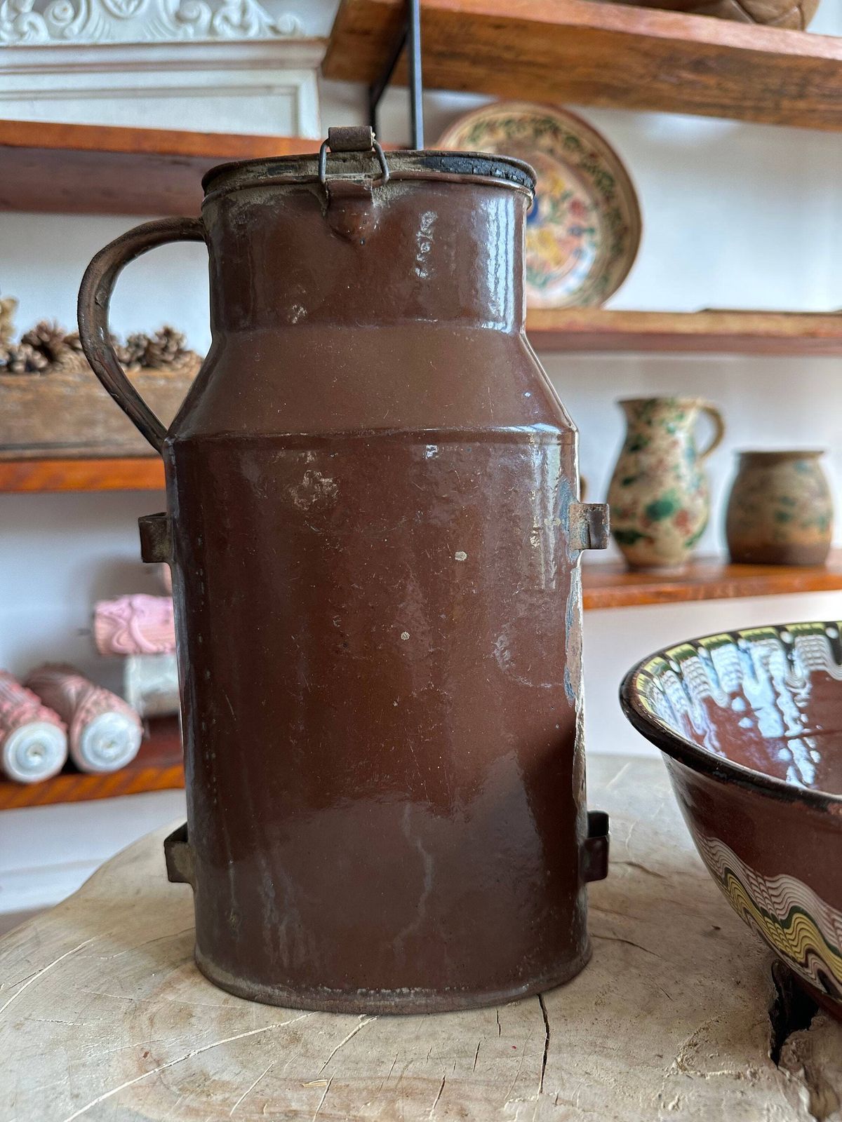 Rare 1940s Hungarian Military Enamel Canteen  Unique Chocolate Brown Flask, Collectible Memorabilia, Water Pitcher, Great Design. Gift Idea